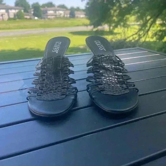 Franco Sarto Black Leather Strappy Boho Wedge Heels Size 8M - Picture 3 of 8